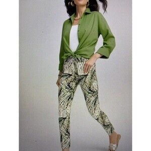 Chico's Brigitt Slim Ankle Palm-Print Pants Sz 4P NWT